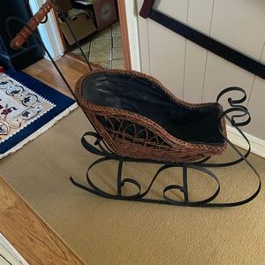 Antique large wicker wrought iron doll sleigh -Victorian Decor Christmas Sleigh